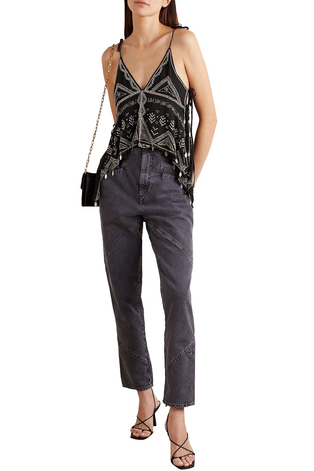 ISABEL MARANT Jocea tie-detailed embellished silk-chiffon top