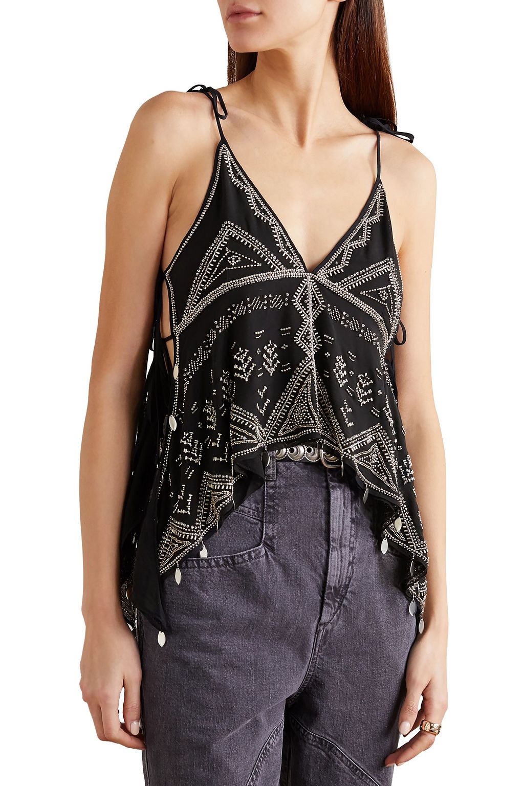 ISABEL MARANT Jocea tie-detailed embellished silk-chiffon top