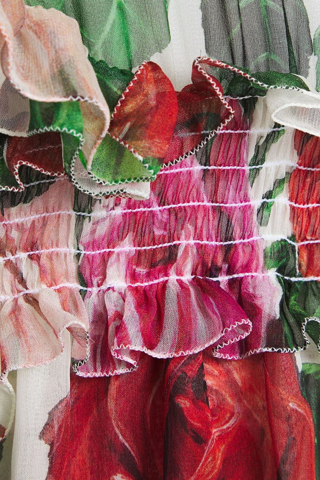 DOLCE&GABBANA Ruffled shirred floral-print silk-voile mini dress