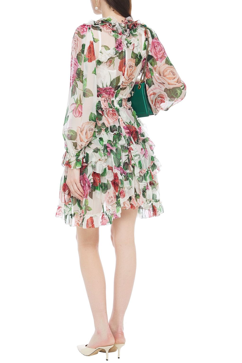DOLCE&GABBANA Ruffled shirred floral-print silk-voile mini dress
