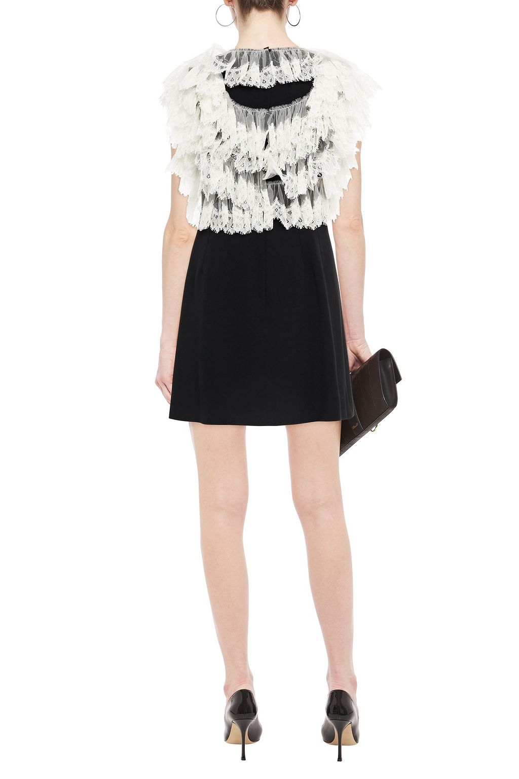 DOLCE&GABBANA Lace-trimmed embellished crepe mini dress