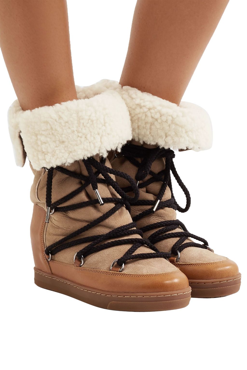 ISABEL MARANT Nowly shearling-lined textured-leather and suede snow boots