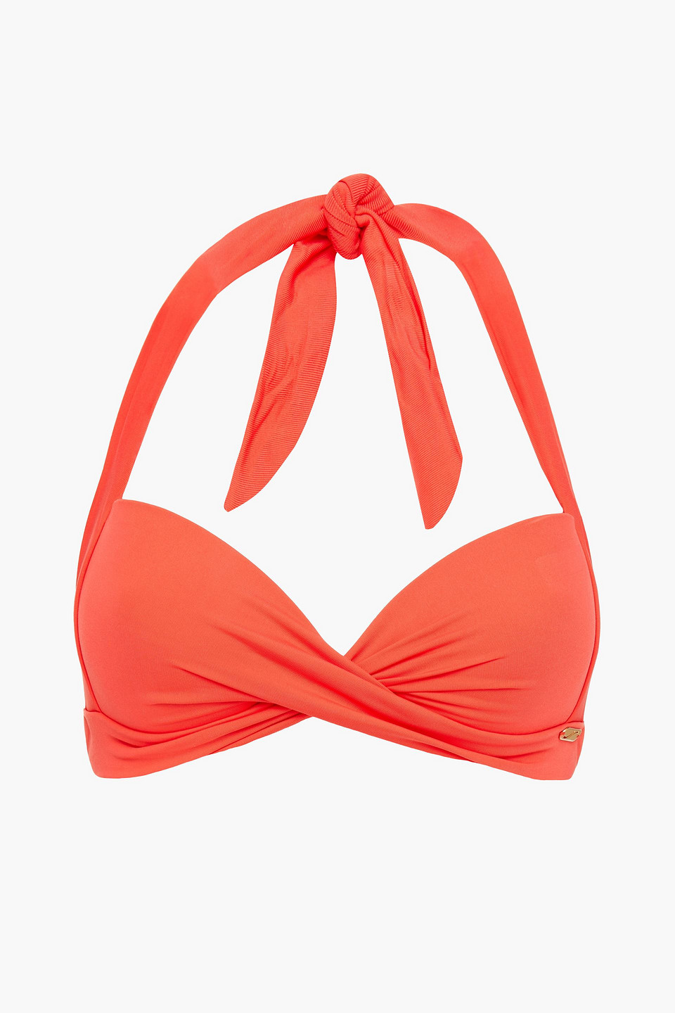 Jets Australia By Jessika Allen Woman Twist-front Halterneck Bikini Top Papaya Size 16