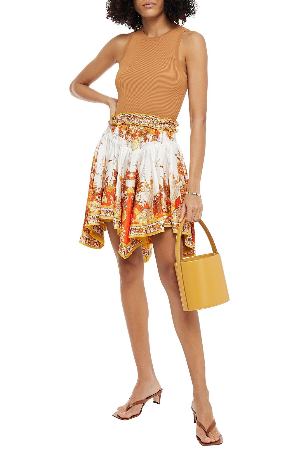 ZIMMERMANN Brightside Placement asymmetric printed silk-twill mini skirt