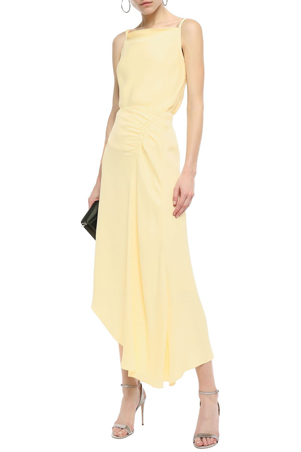 LES HÉROÏNES BY VANESSA COCCHIARO Asymmetric gathered crepe de chine midi skirt