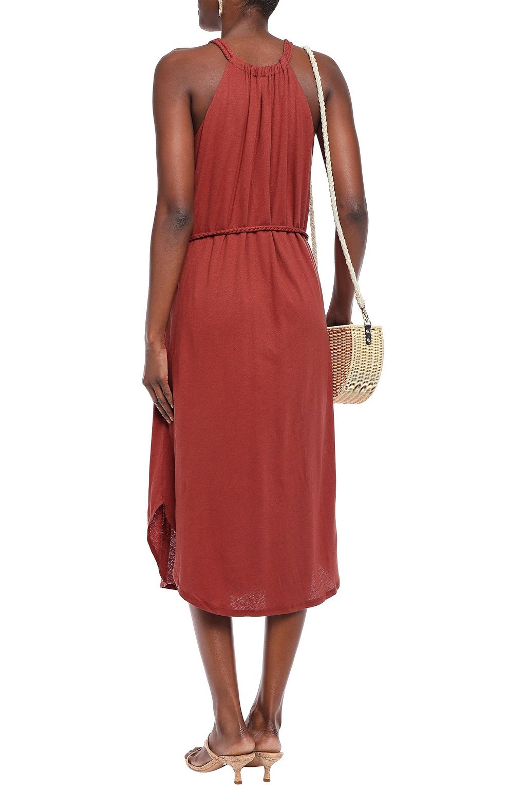 JOIE Meribah belted linen and cotton-blend jersey midi dress