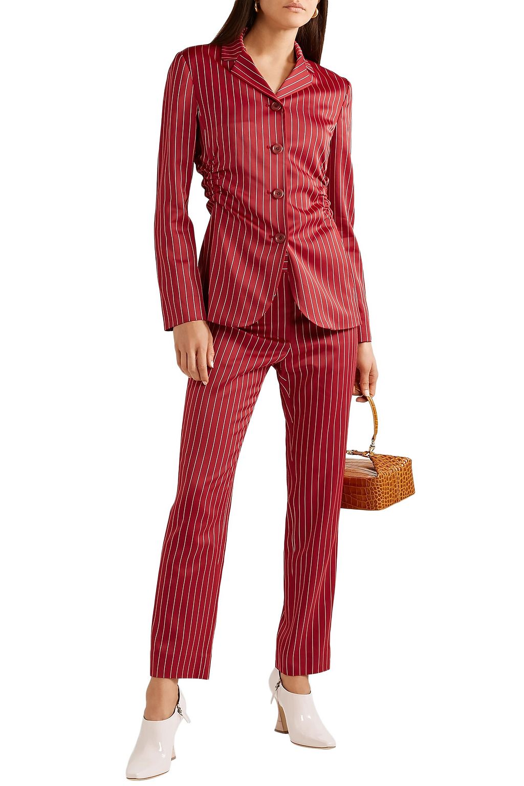 SIES MARJAN Greer ruched pinstriped satin blazer