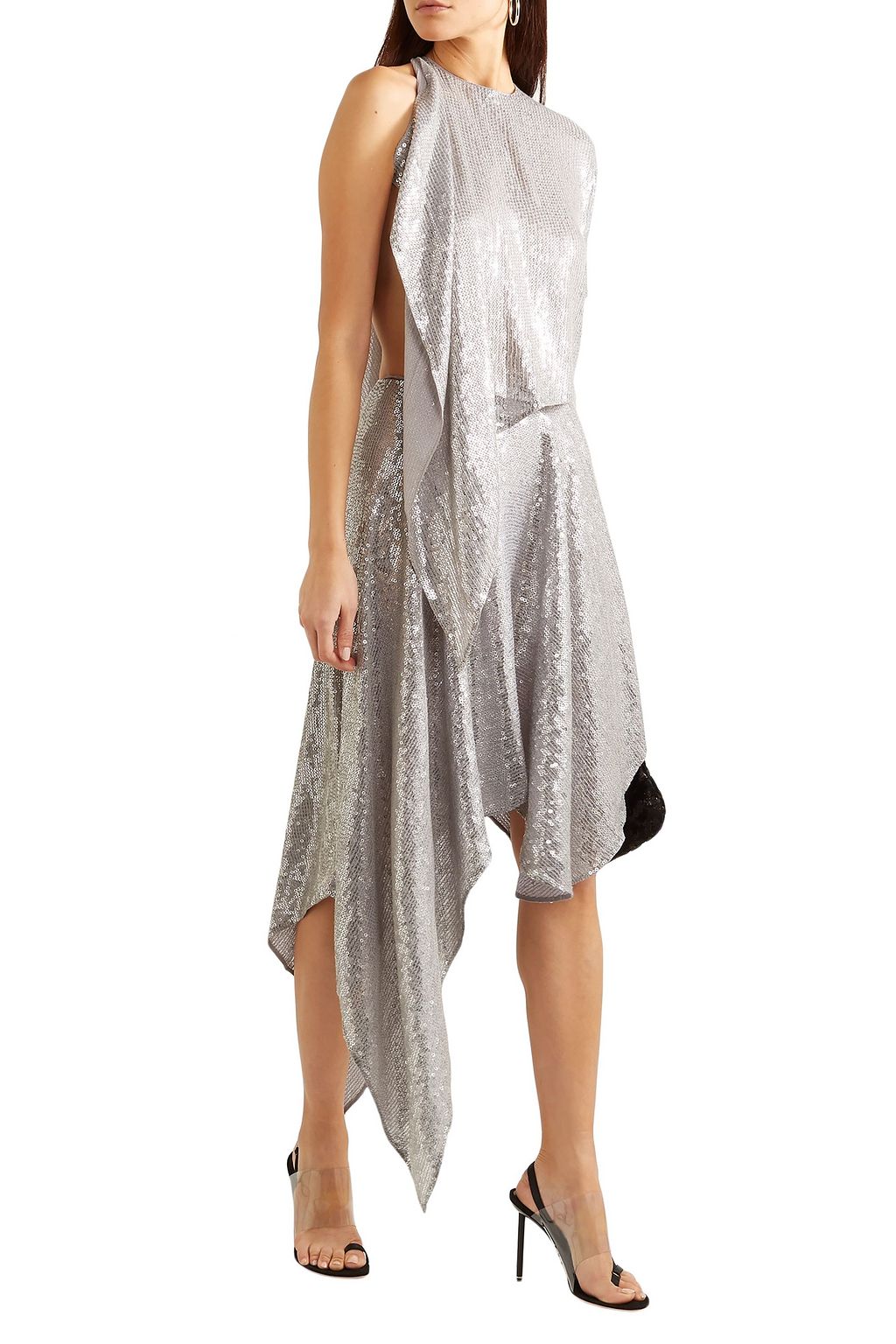 ASHISH Asymmetric sequined georgette midi skirt