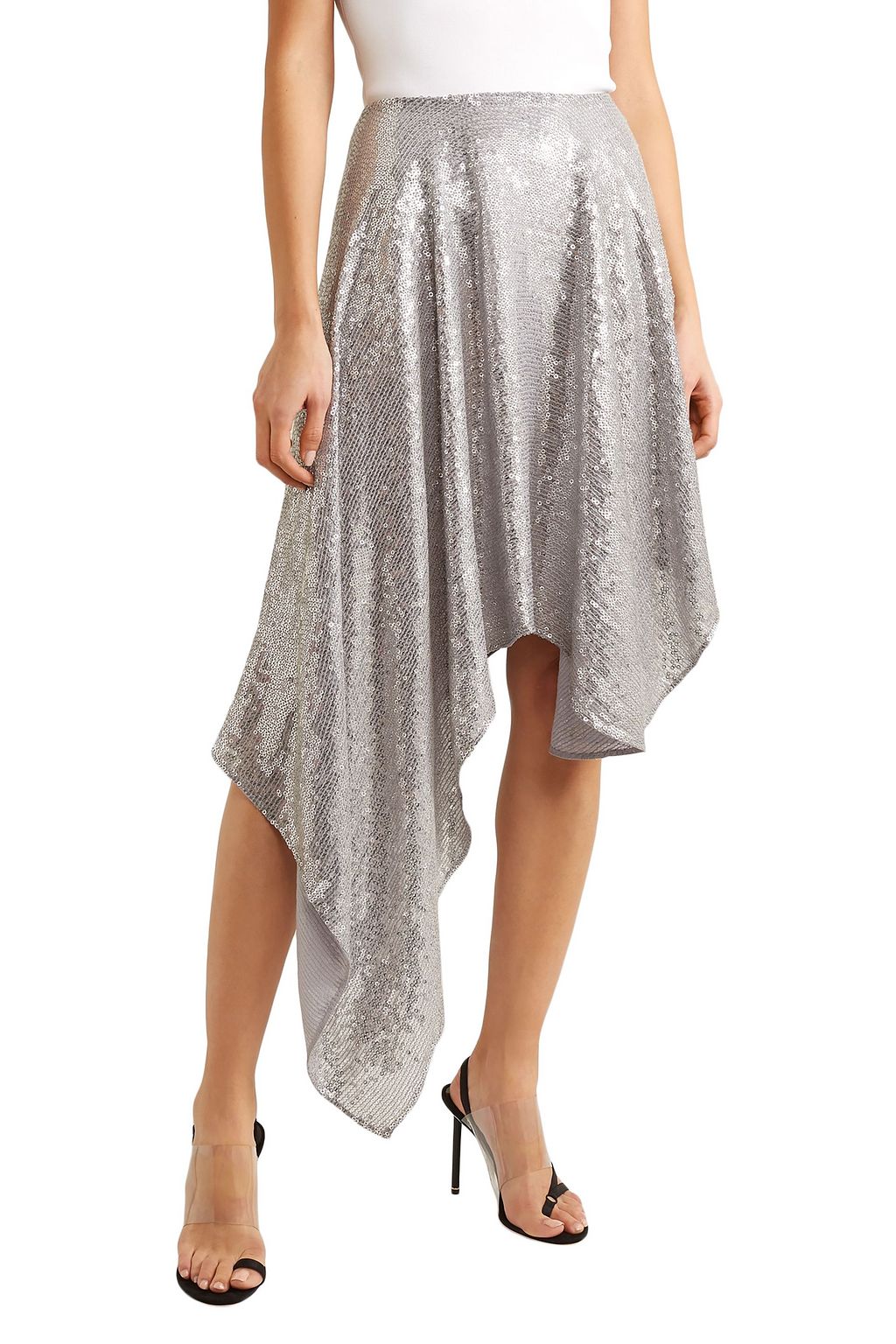 ASHISH Asymmetric sequined georgette midi skirt