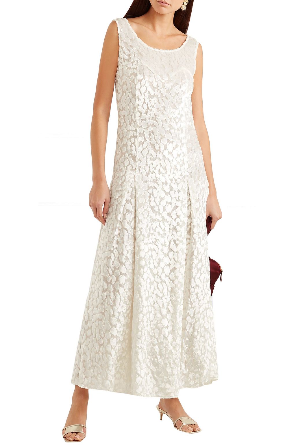 RACIL Shadow pleated devoré-velvet maxi dress