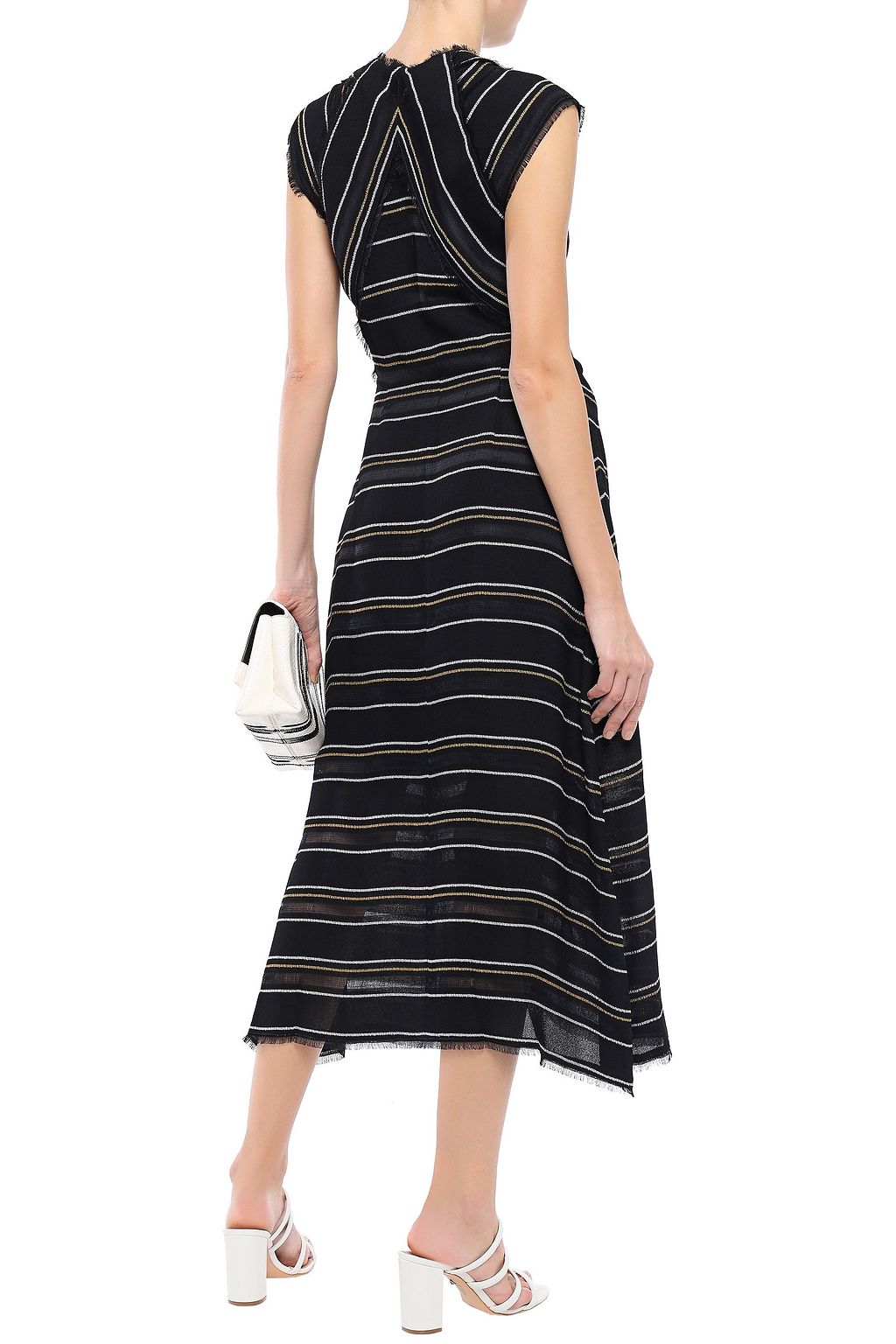 PROENZA SCHOULER Frayed knotted striped crepe midi dress