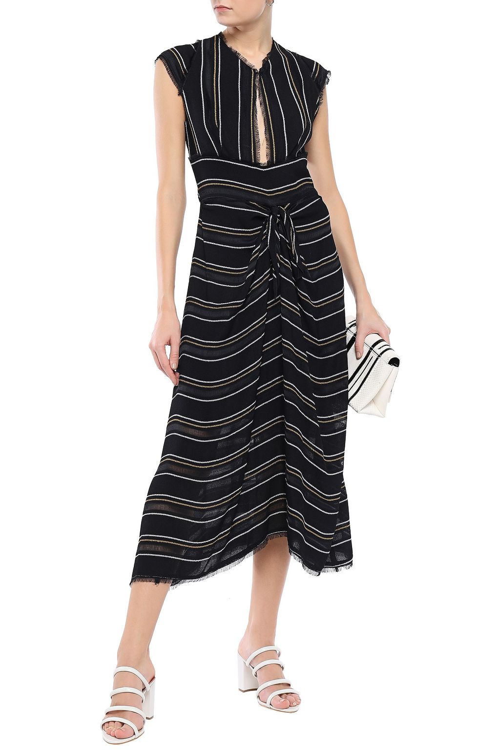 PROENZA SCHOULER Frayed knotted striped crepe midi dress
