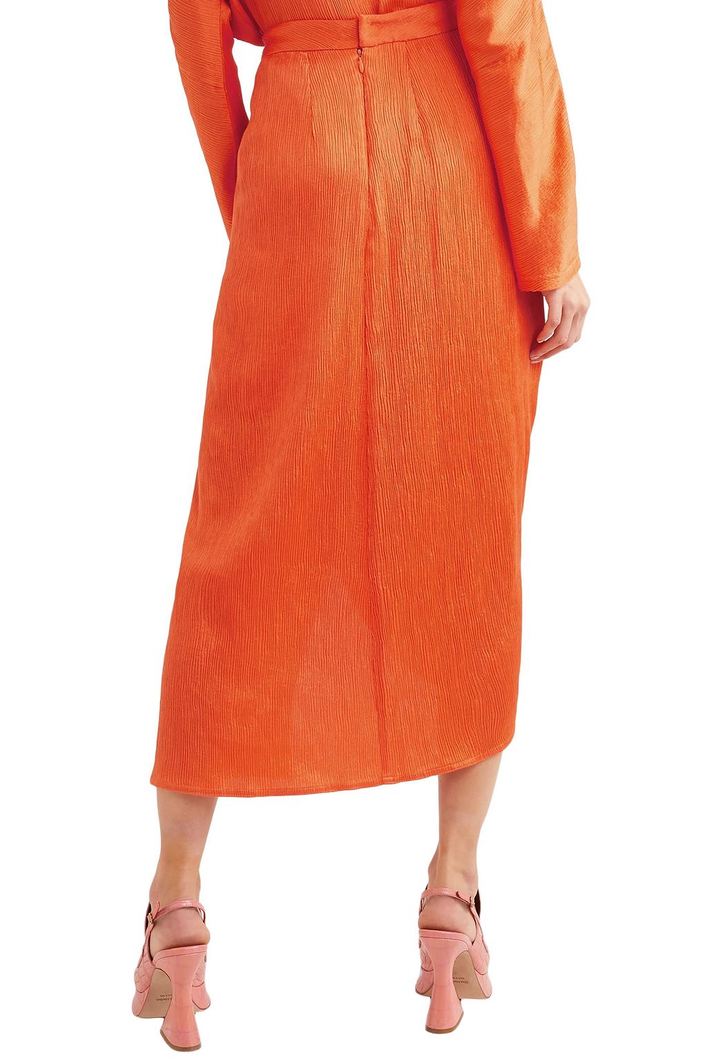 SIES MARJAN Wrap-effect plissé silk-satin midi skirt
