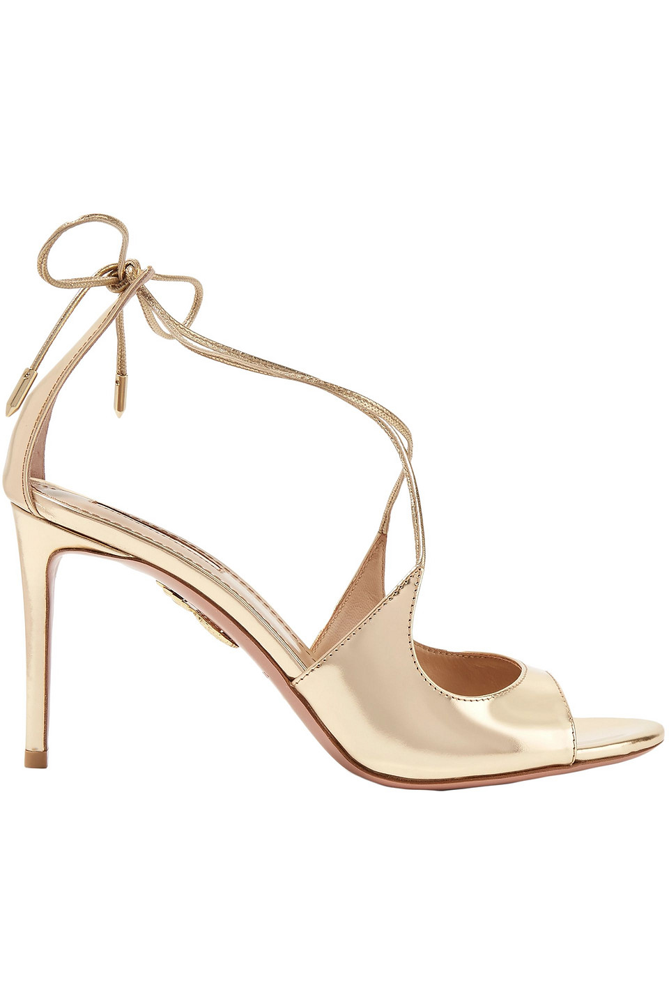 Aquazzura Woman Sofia 85 Mirrored-leather Sandals Gold Size 34