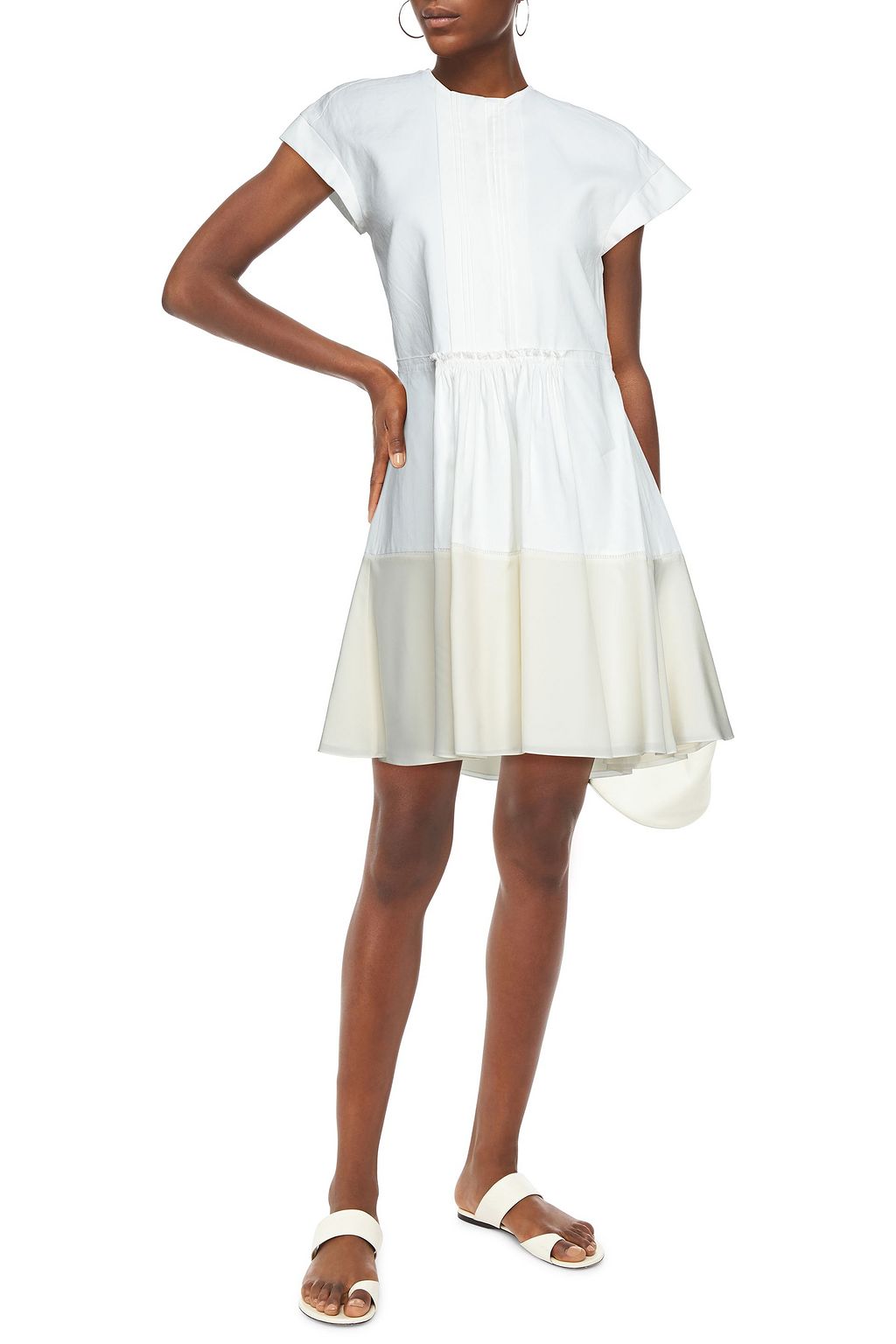 CHLOÉ Silk crepe de chine-paneled pintucked linen mini dress