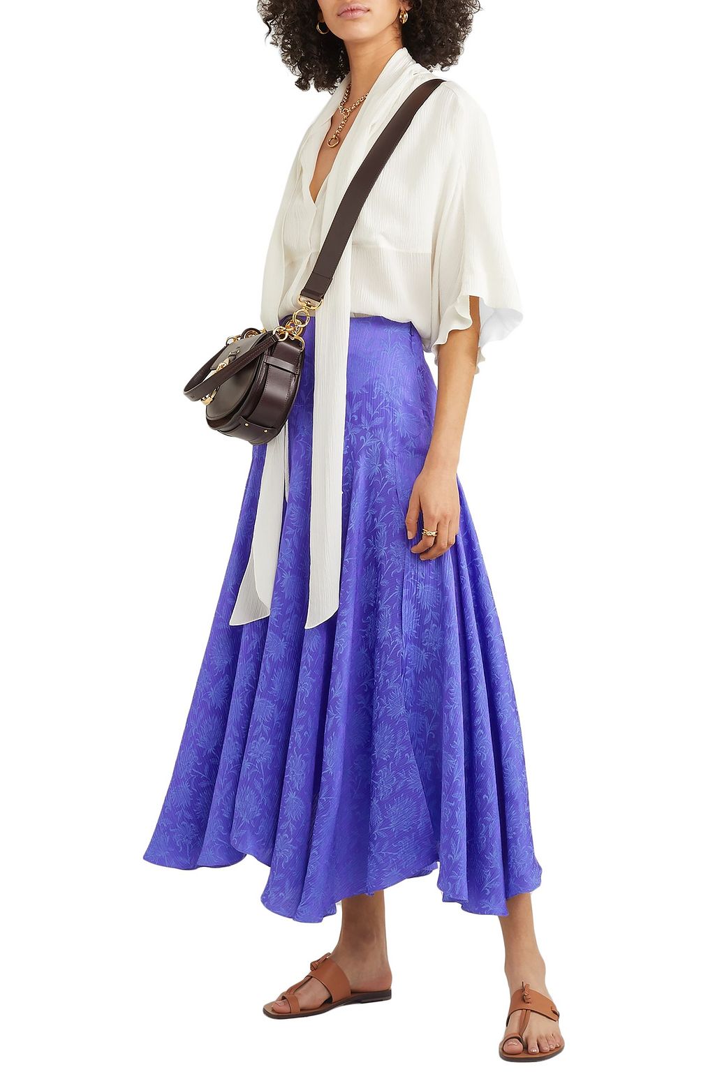 CHLOÉ Asymmetric plissé-jacquard midi skirt