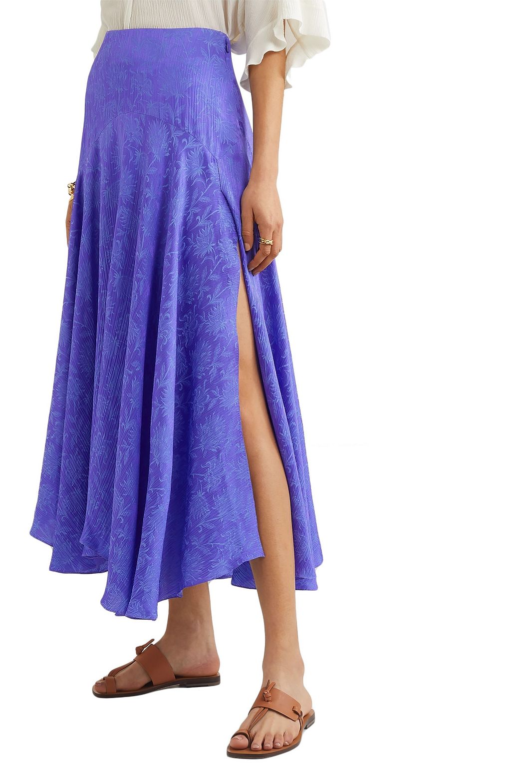 CHLOÉ Asymmetric plissé-jacquard midi skirt