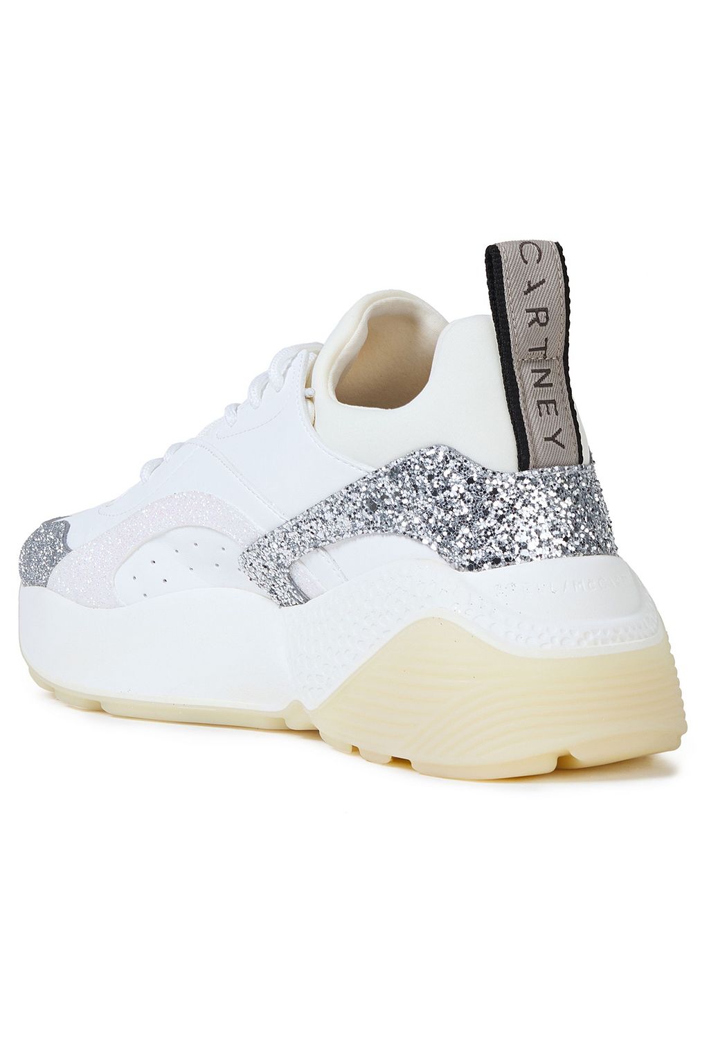 STELLA MCCARTNEY Eclypse glittered faux leather and scuba exaggerated-sole sneakers