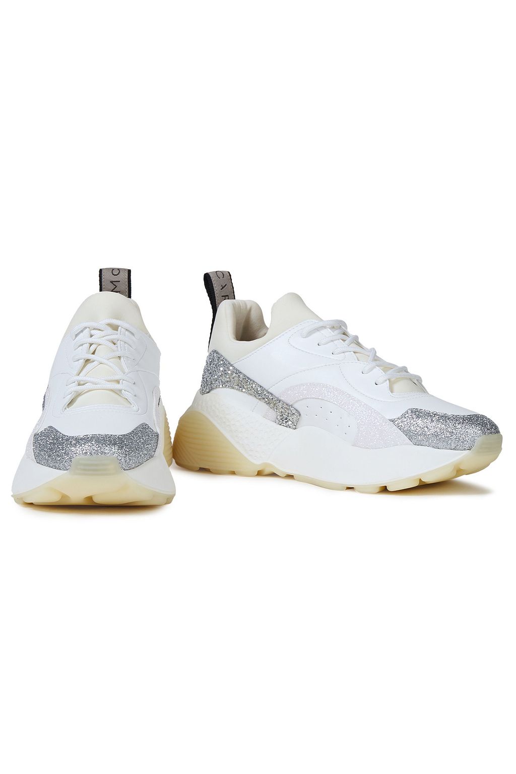 STELLA MCCARTNEY Eclypse glittered faux leather and scuba exaggerated-sole sneakers
