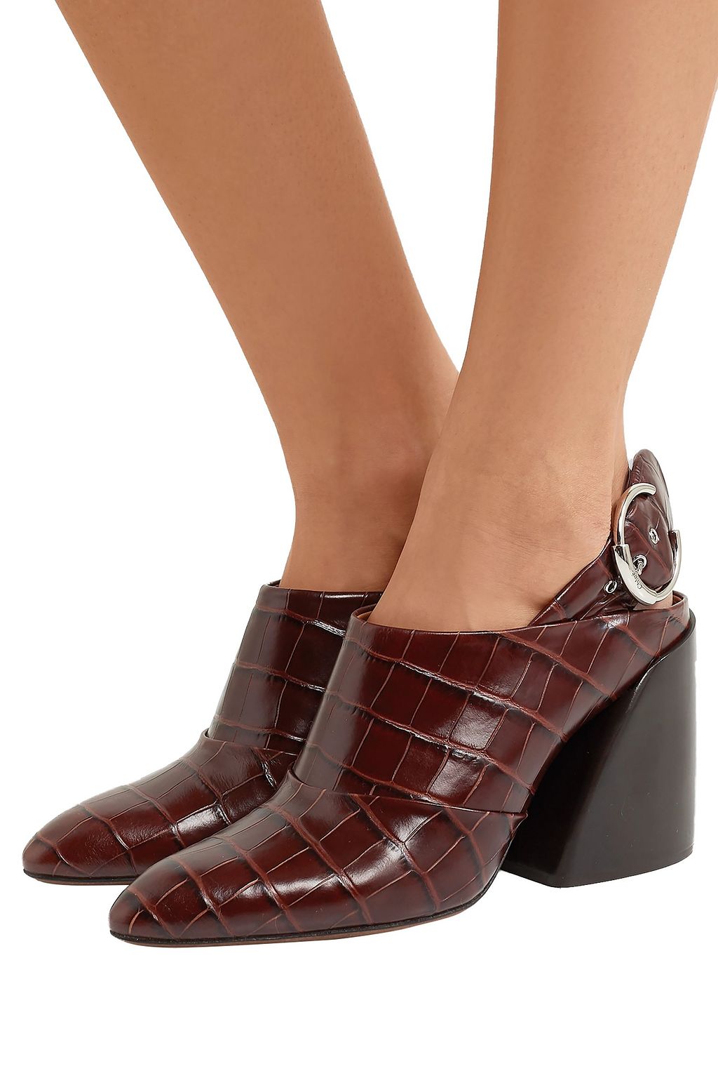 CHLOÉ Wave croc-effect leather slingback mules