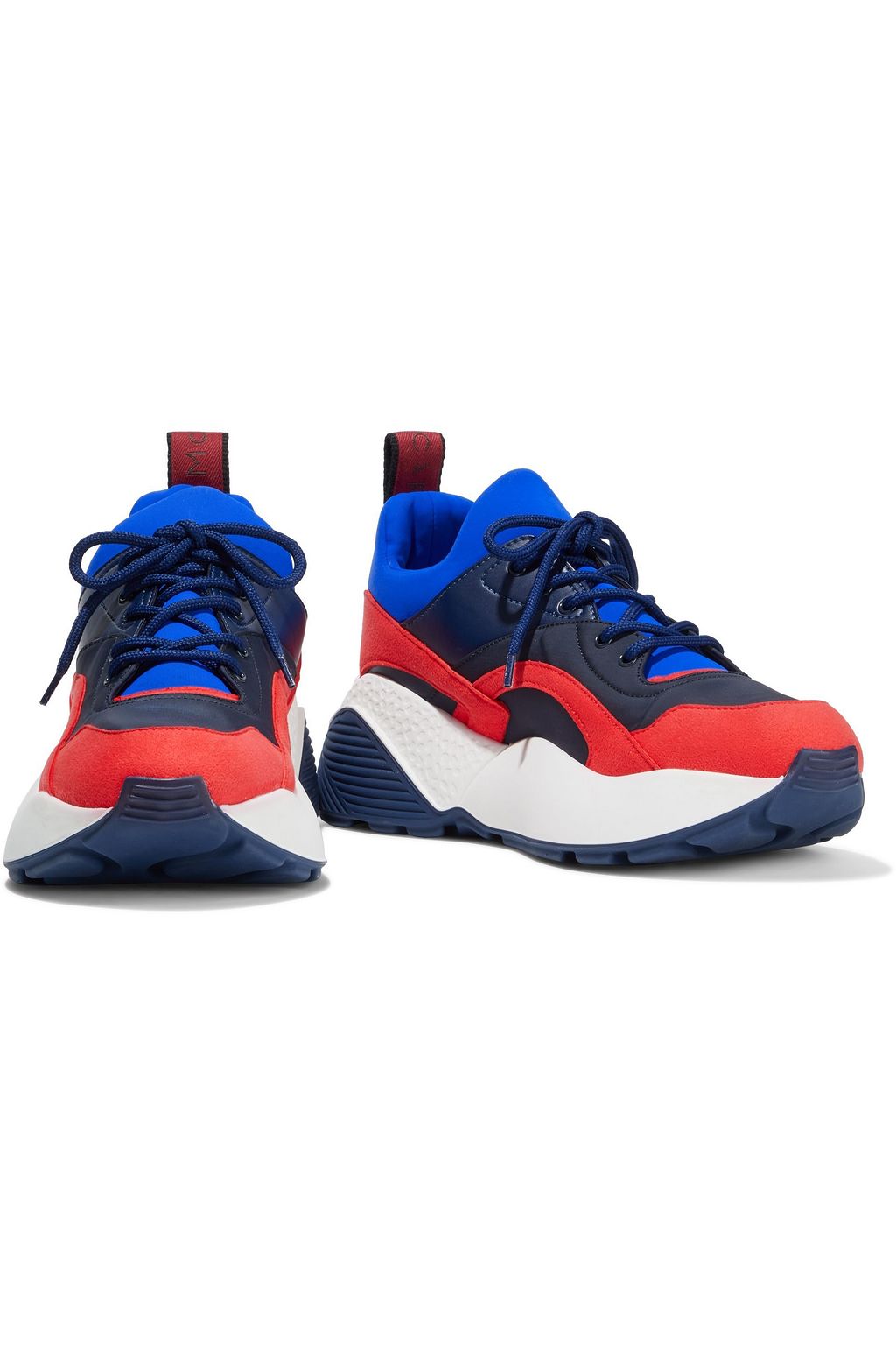 STELLA MCCARTNEY Eclypse color-block neoprene, faux leather and suede exaggerated-sole sneakers