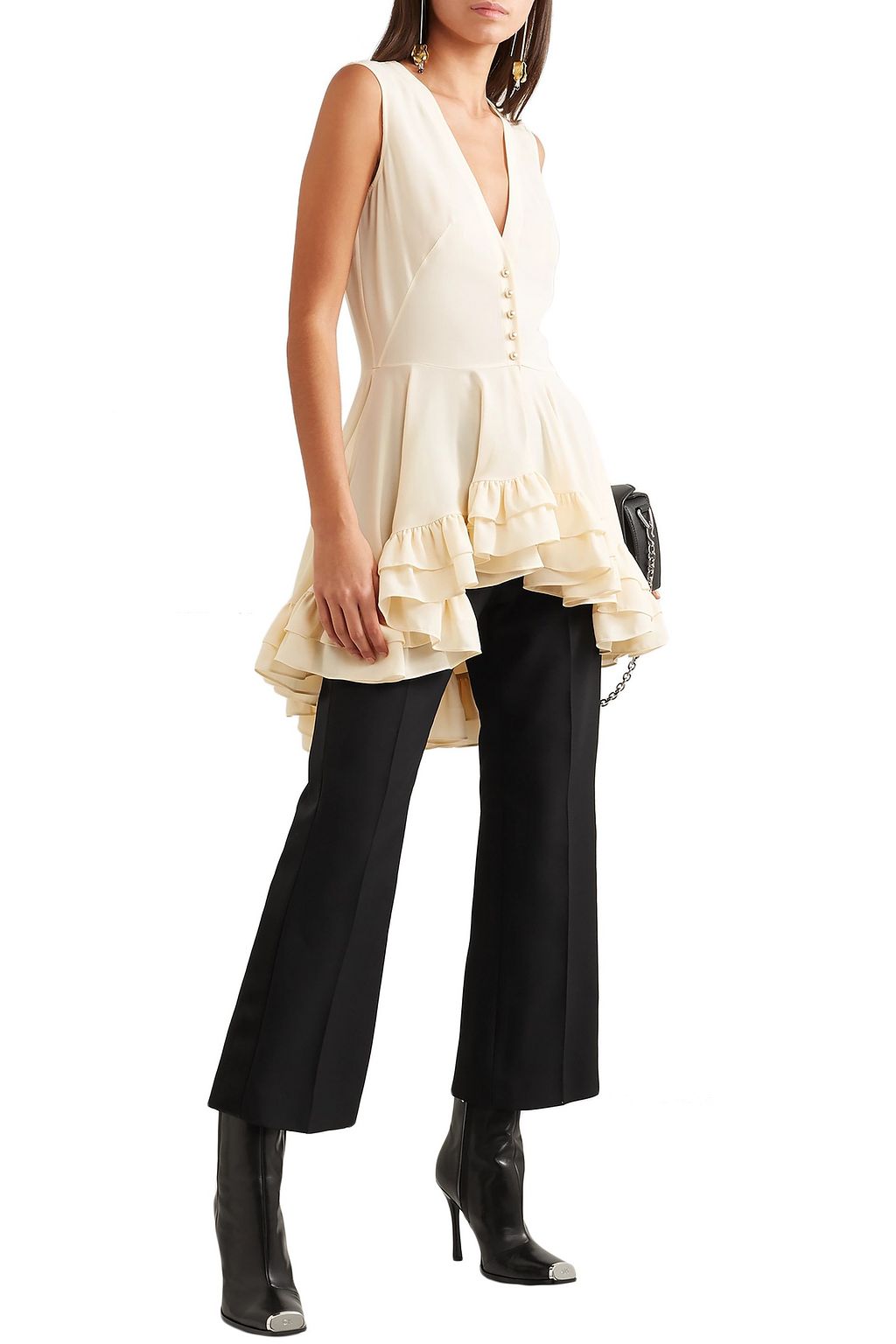 ALEXANDER MCQUEEN Cropped satin-trimmed wool-blend straight-leg pants