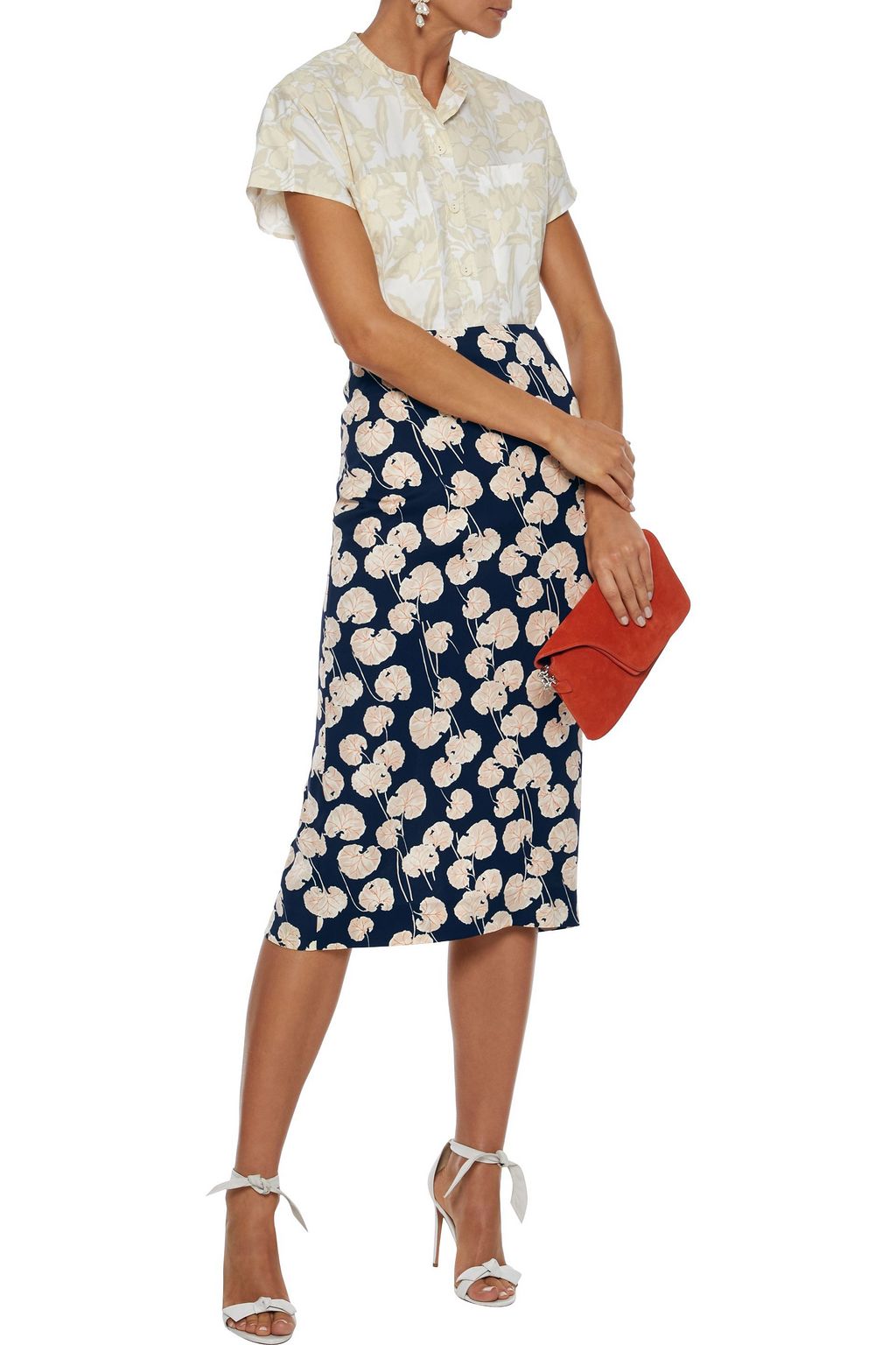 DIANE VON FURSTENBERG Printed stretch-jersey midi pencil skirt
