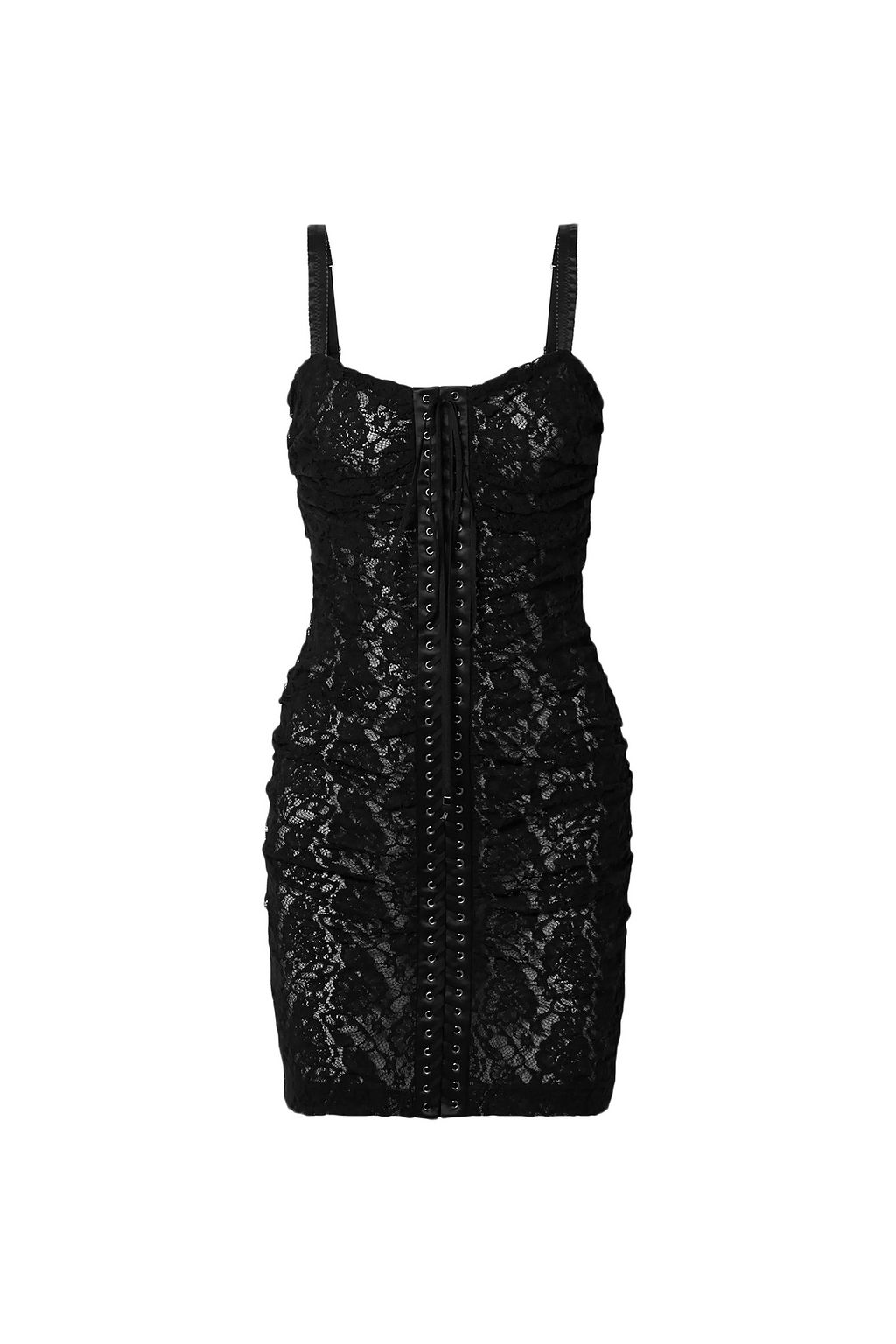 satin-trimmed stretch-lace mini dress ...