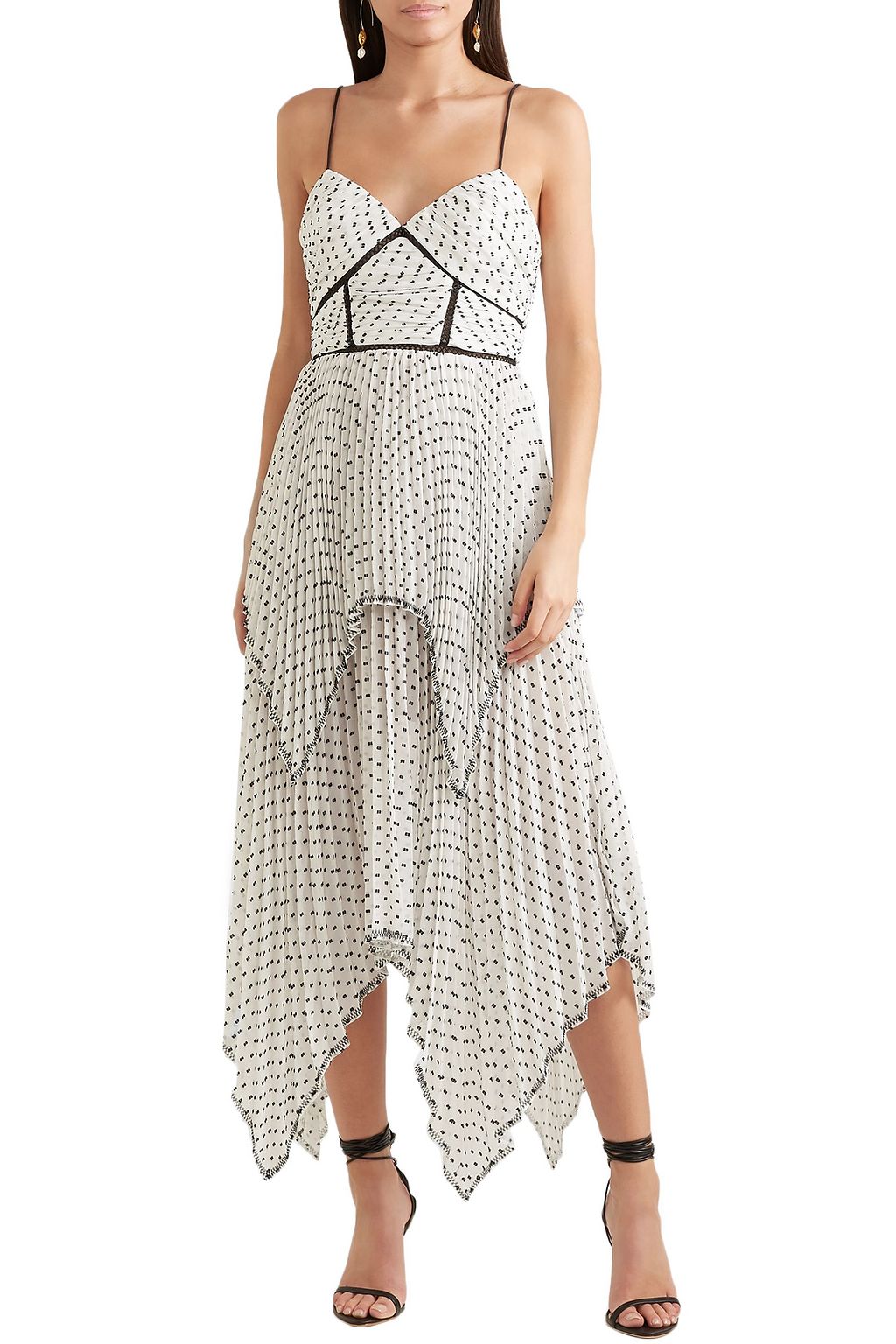 SELF-PORTRAIT Tiered pleated Swiss-dot chiffon midi dress | Sale up to ...