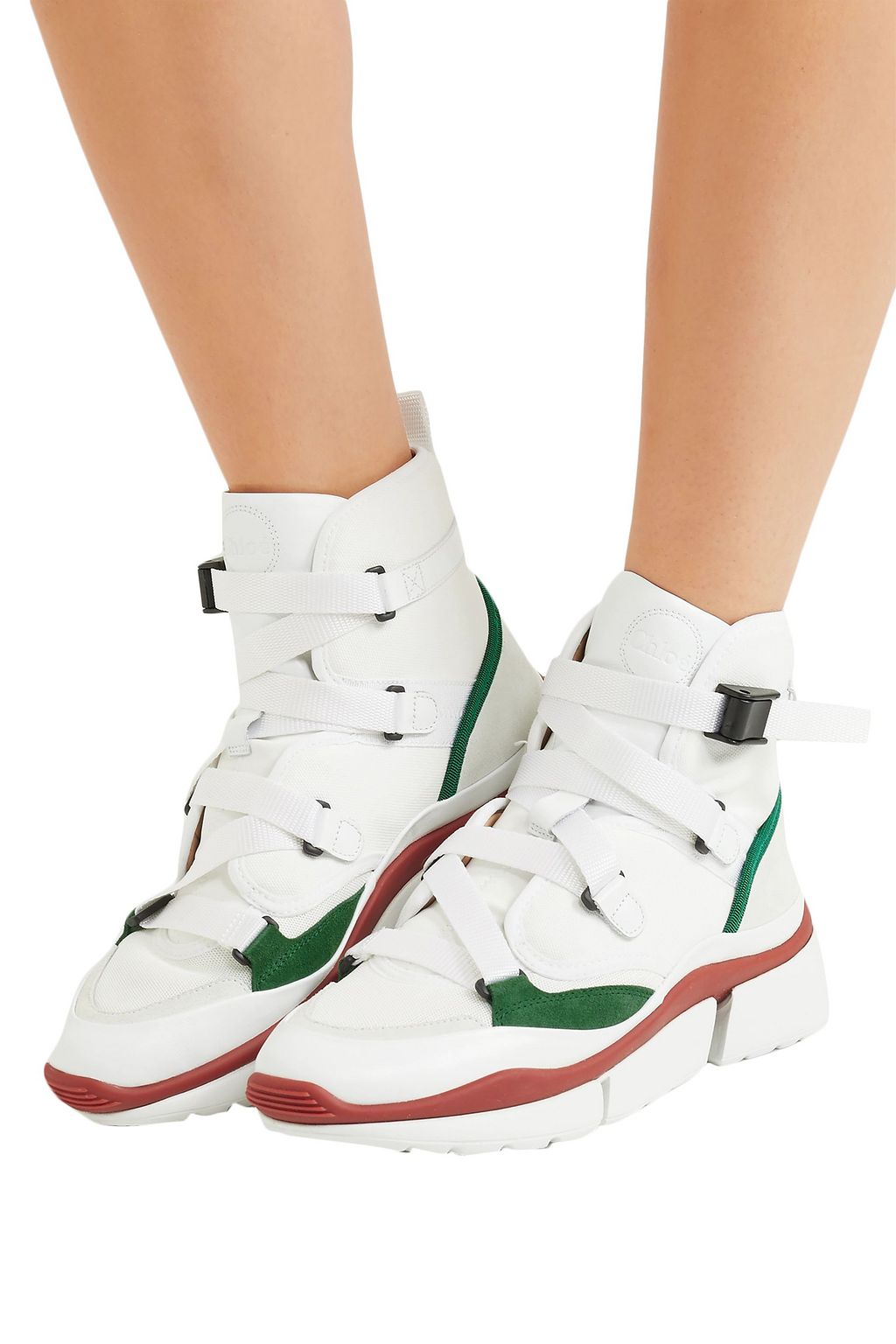 CHLOÉ Sonnie leather, suede and mesh high-top sneakers