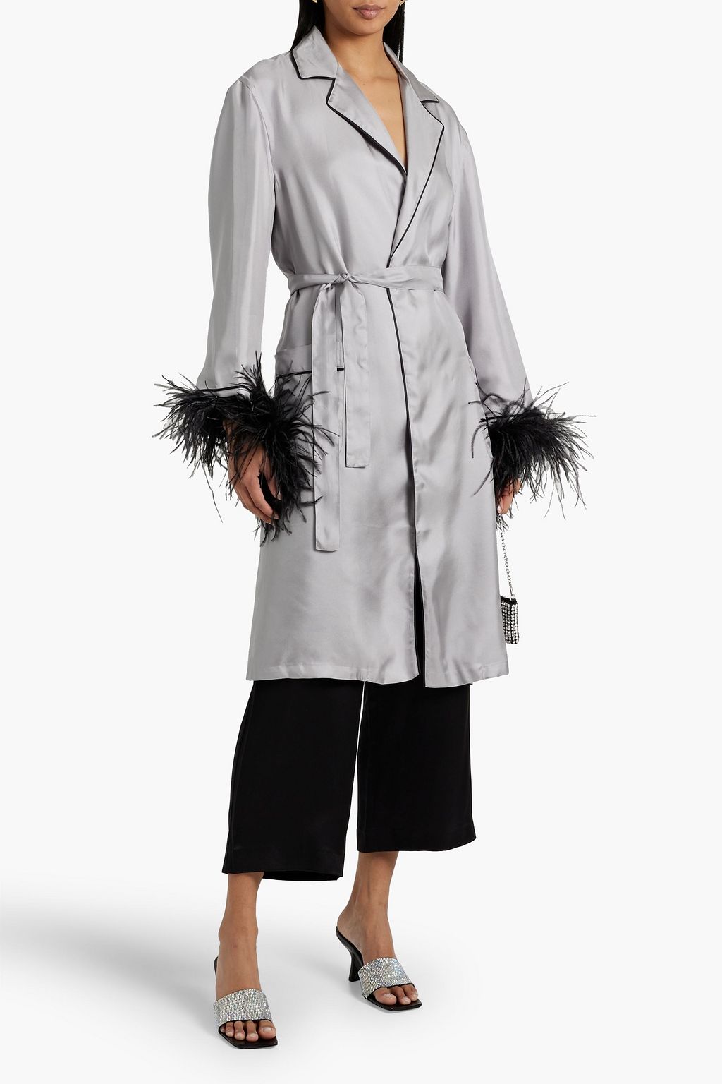 PRADA Feather-embellished silk-twill jacket