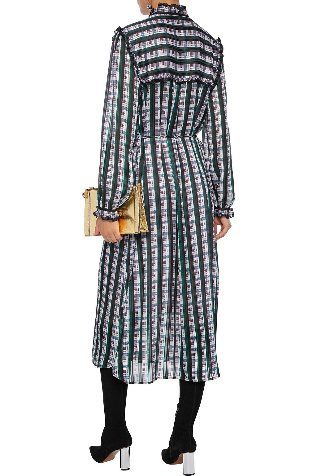 GREY JASON WU Ruffle-trimmed checked burnout chiffon midi dress