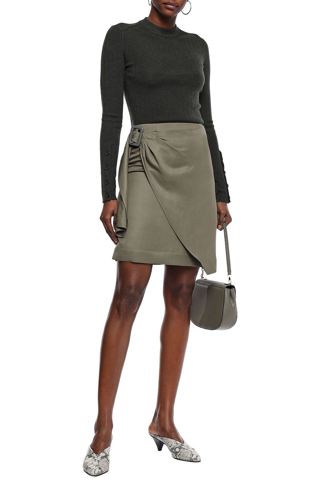 JOSEPH Shea wrap-effect buckle-detailed ramie-blend mini skirt