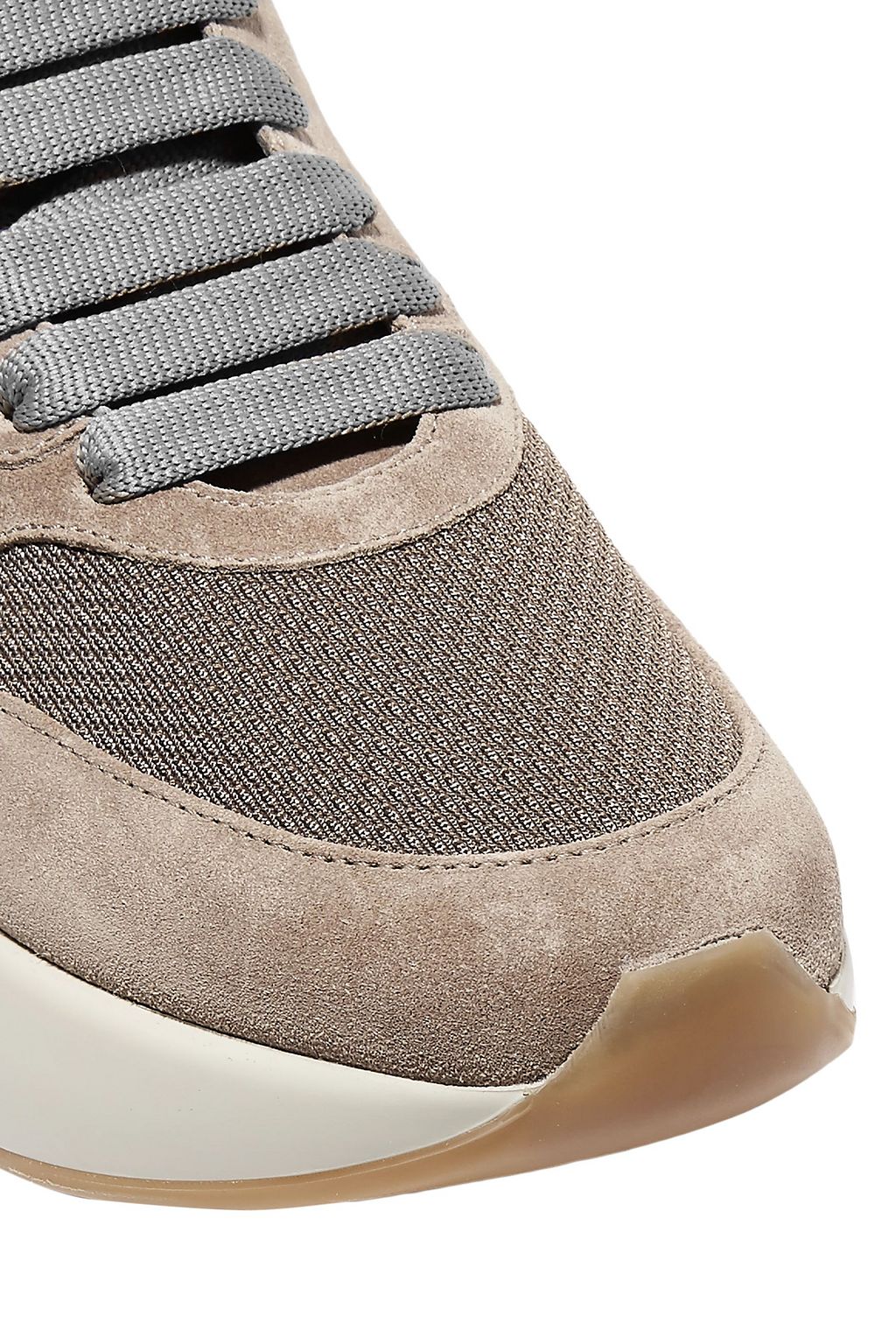MCQUEEN Suede, leather and mesh exaggerated-sole sneakers