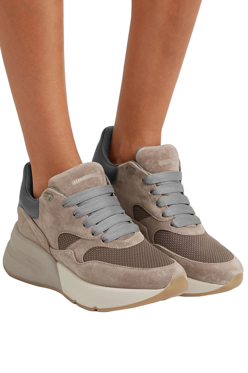 MCQUEEN Suede, leather and mesh exaggerated-sole sneakers