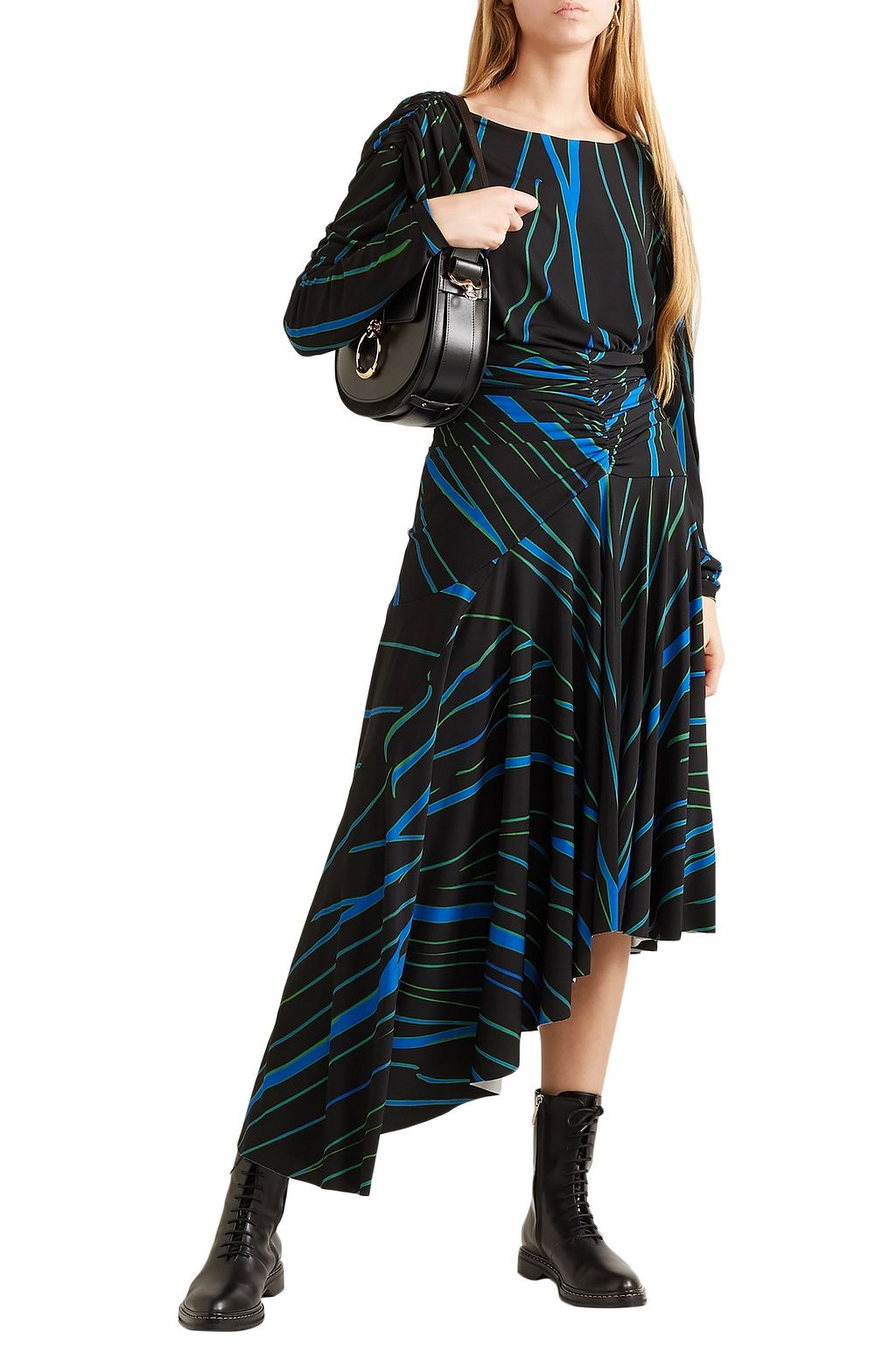 PREEN BY THORNTON BREGAZZI Melissa asymmetric striped stretch-crepe dress