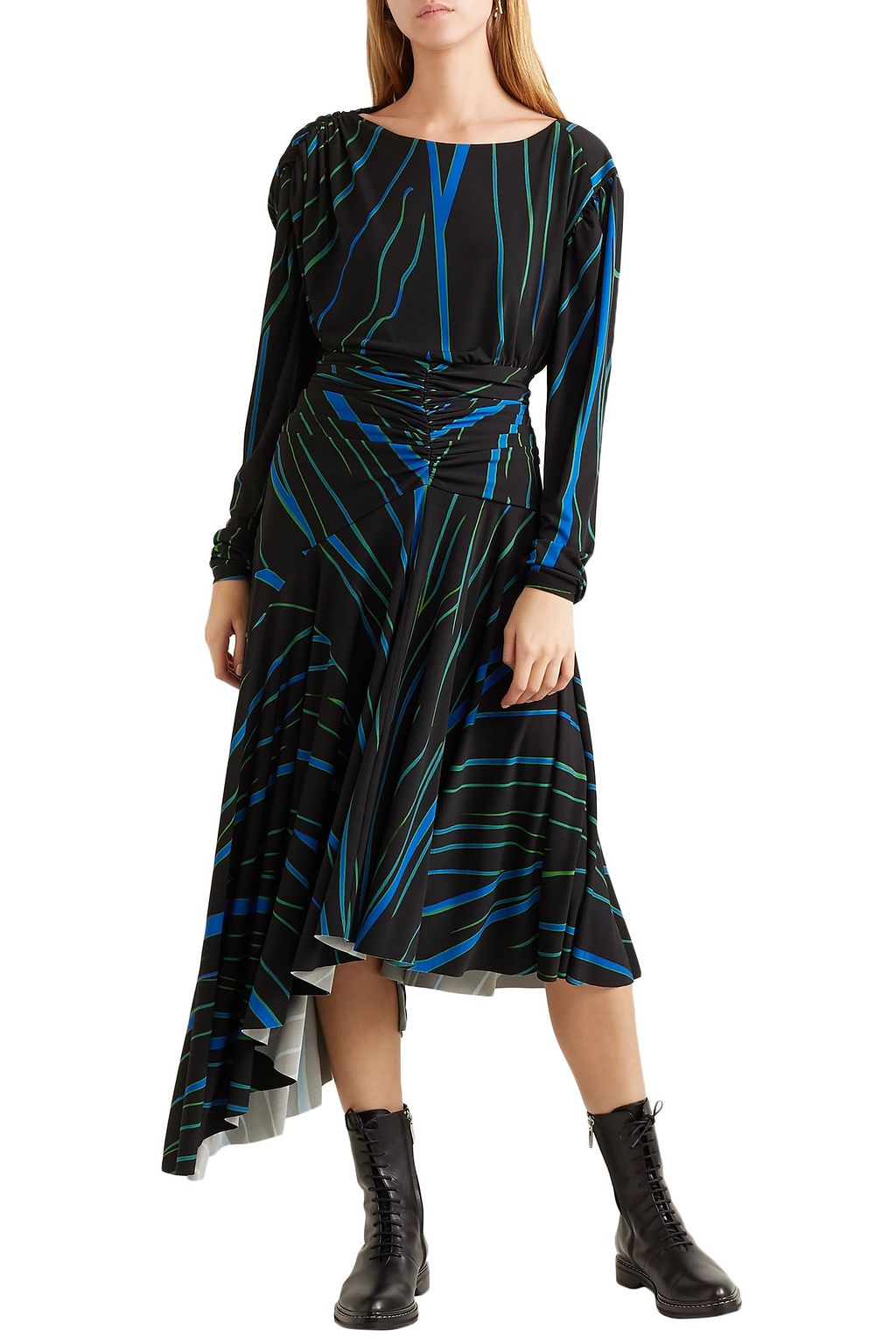 PREEN BY THORNTON BREGAZZI Melissa asymmetric striped stretch-crepe dress