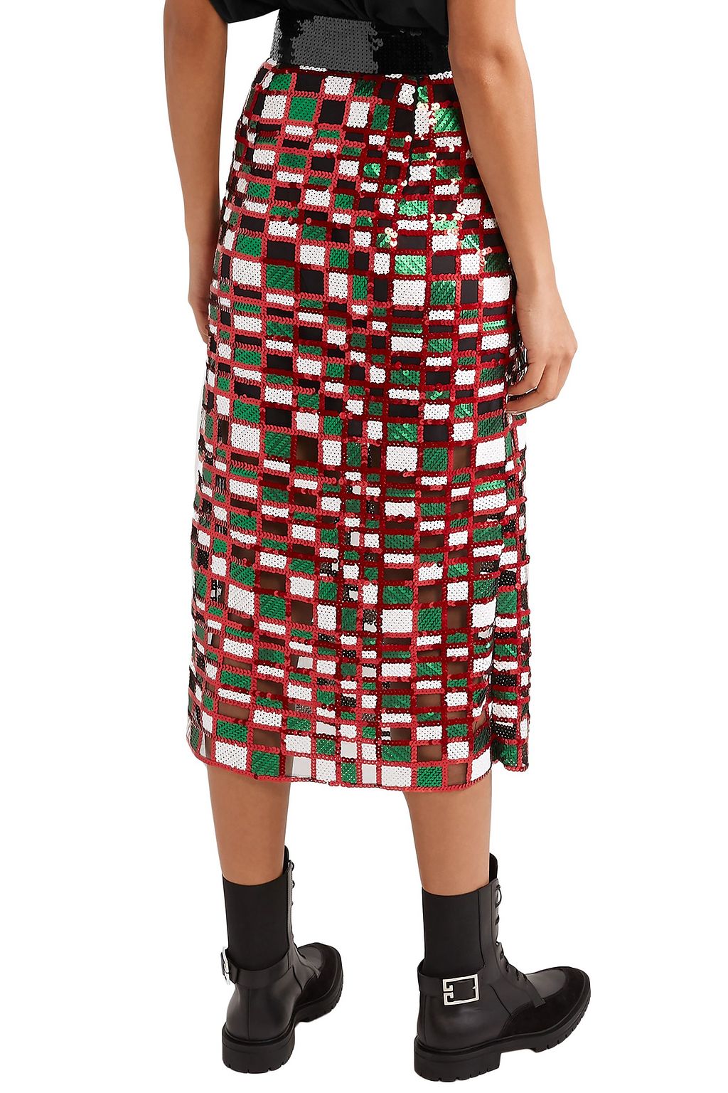 CHRISTOPHER KANE Checked sequined tulle midi skirt