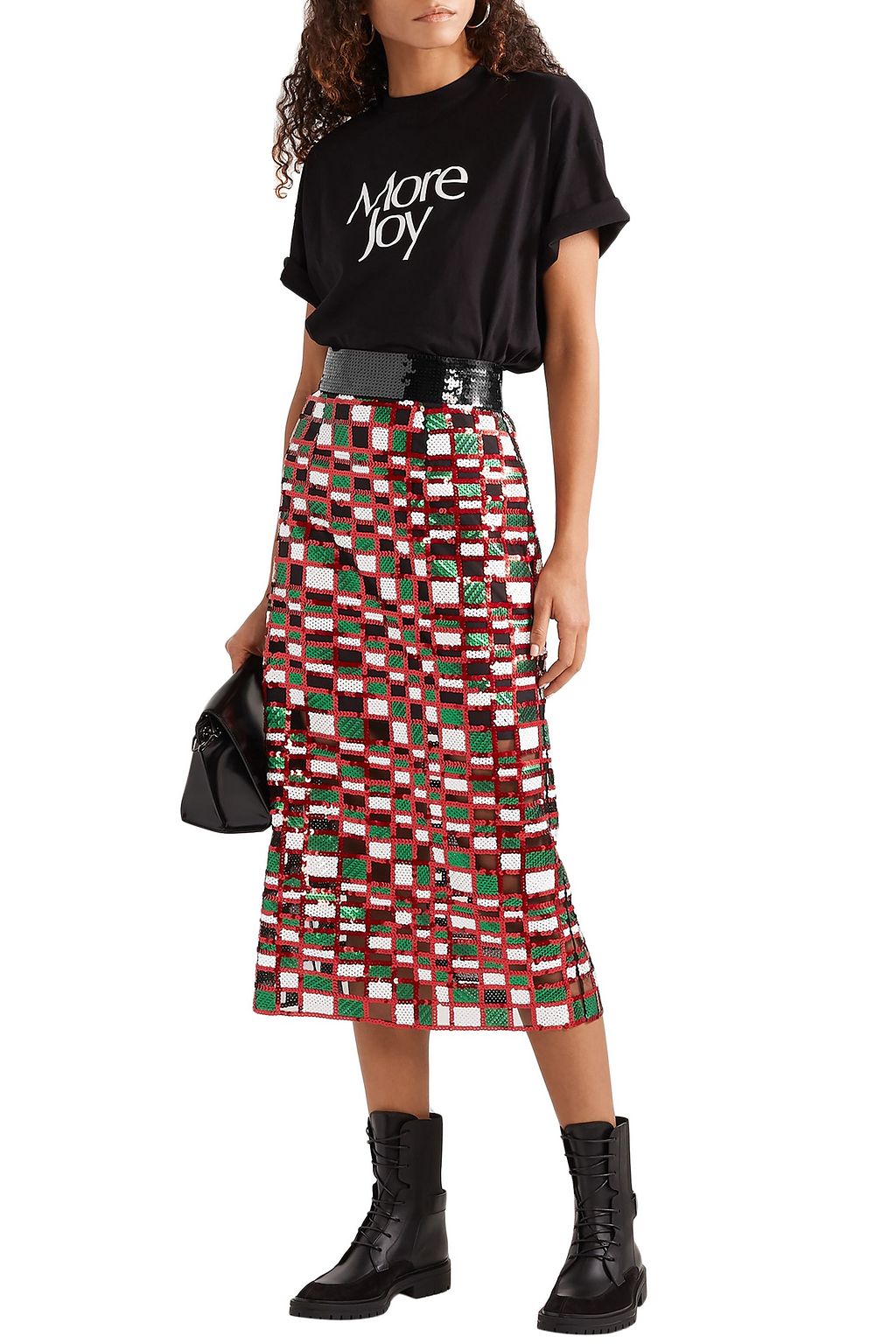 CHRISTOPHER KANE Checked sequined tulle midi skirt