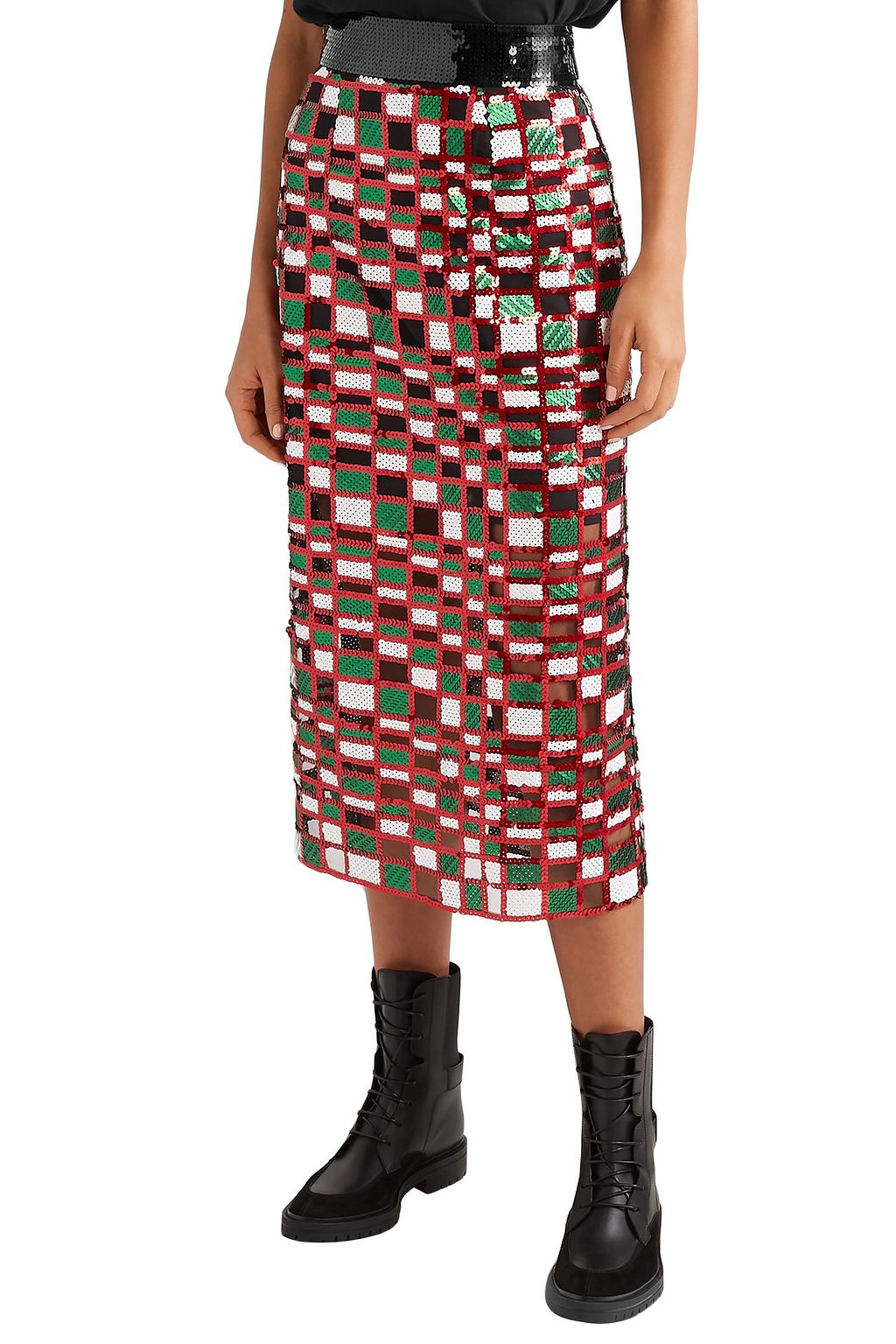 CHRISTOPHER KANE Checked sequined tulle midi skirt