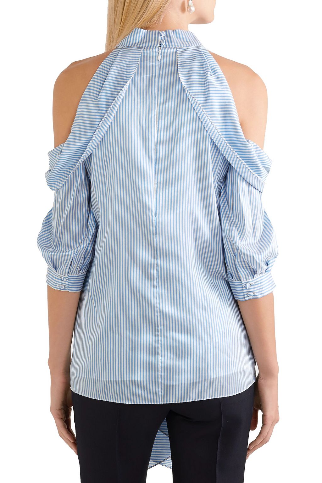 ERDEM Elin cold-shoulder striped silk-satin top