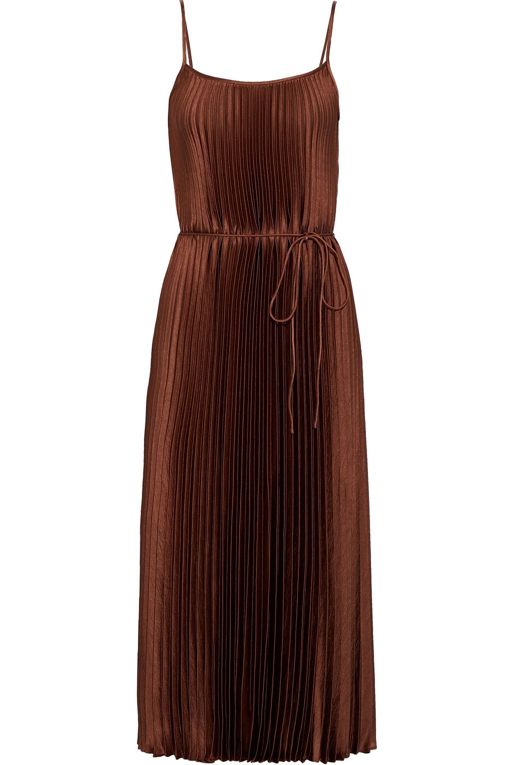 pleated satin midi dress