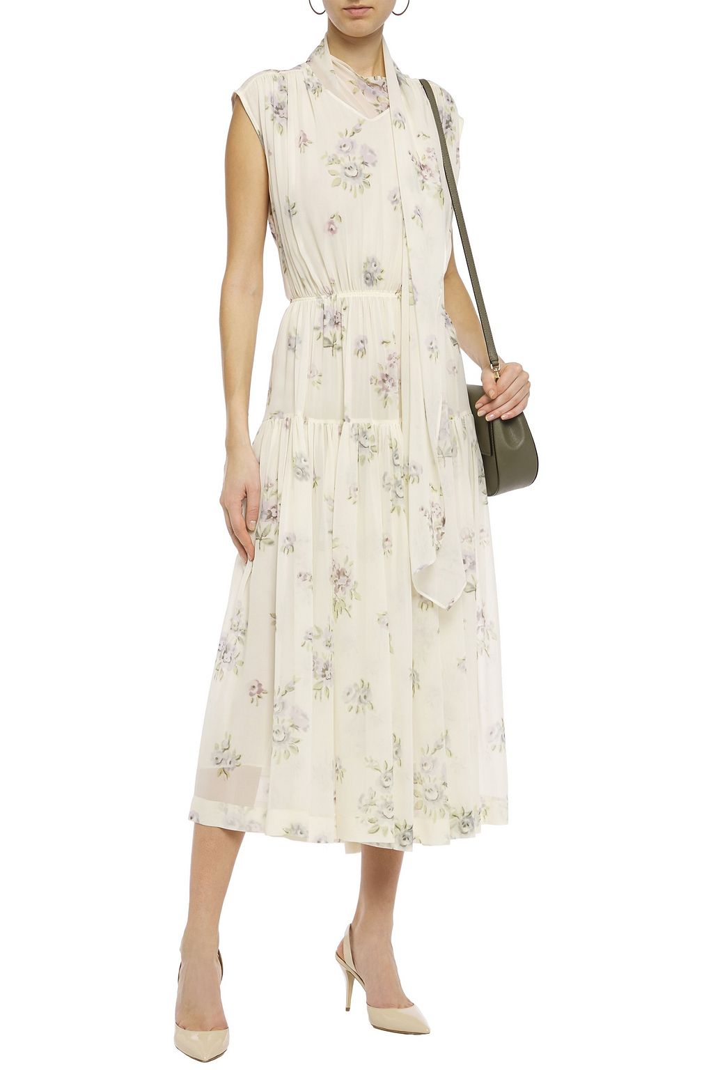 Ecru Draped floral-print silk-georgette midi dress | Sale up to 70% off ...
