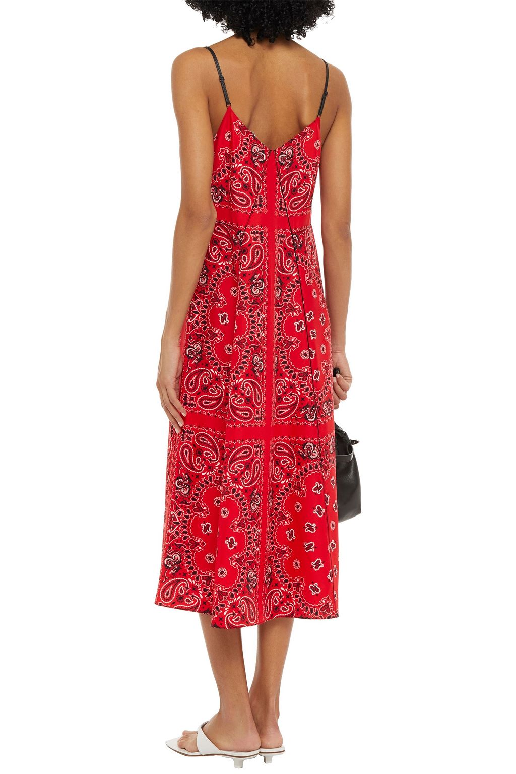 ALEXANDER WANG Leather-trimmed paisley-print silk crepe de chine midi slip dress