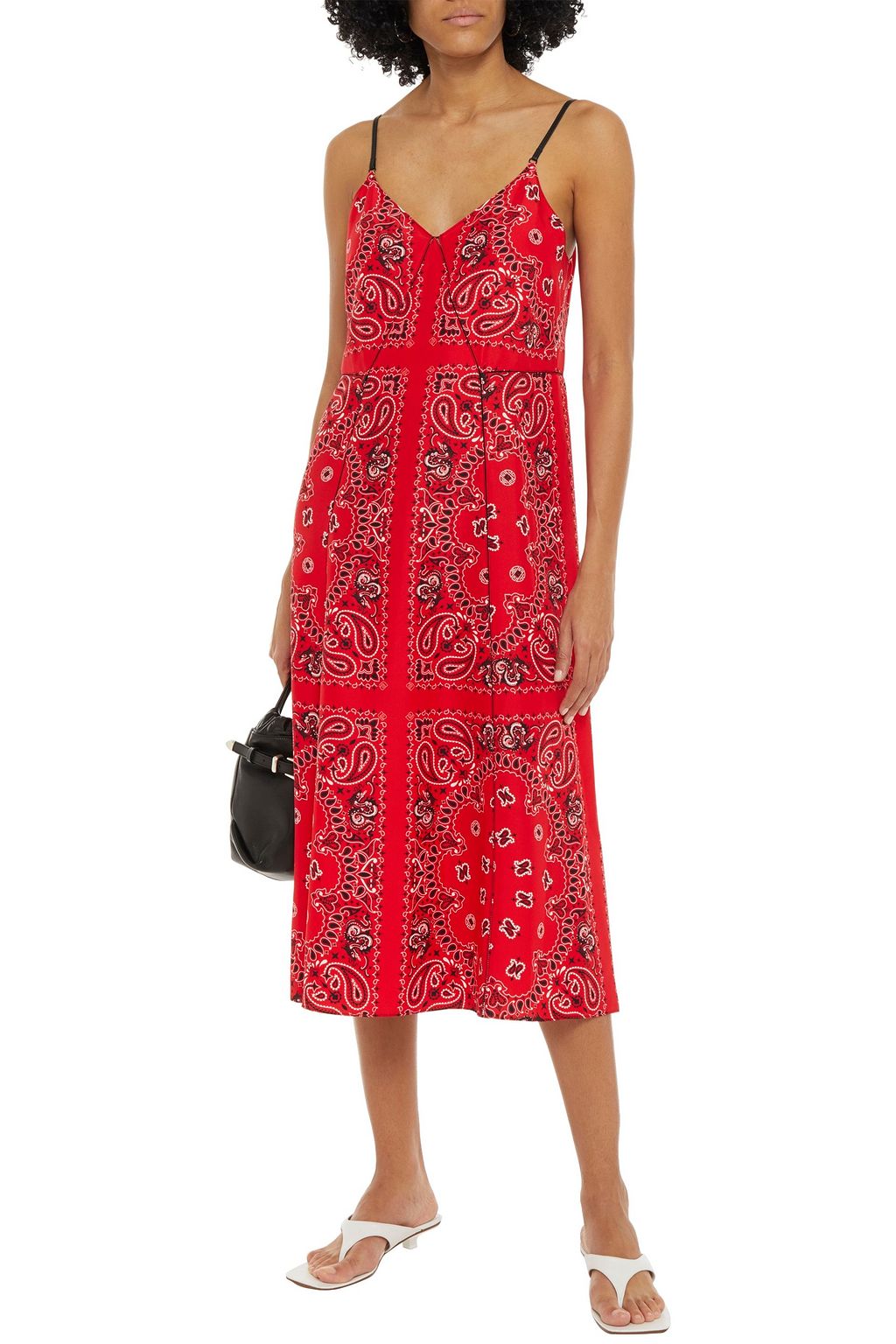 ALEXANDER WANG Leather-trimmed paisley-print silk crepe de chine midi slip dress