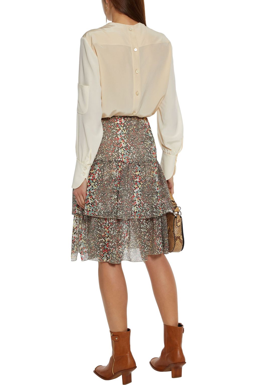 SEE BY CHLOÉ Printed cotton and silk-blend chiffon skirt