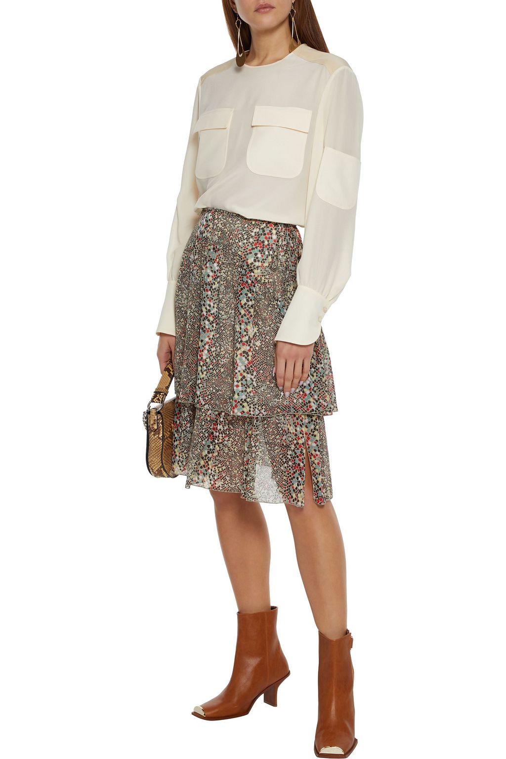 SEE BY CHLOÉ Printed cotton and silk-blend chiffon skirt