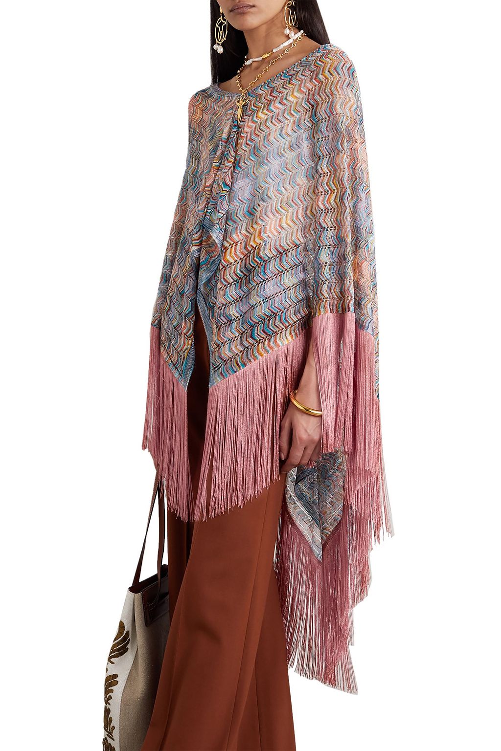 MISSONI Fringed crochet-knit poncho