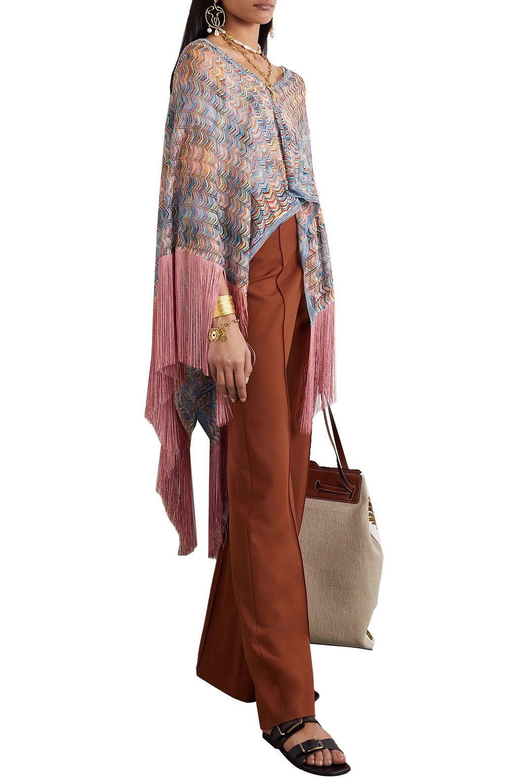 MISSONI Fringed crochet-knit poncho