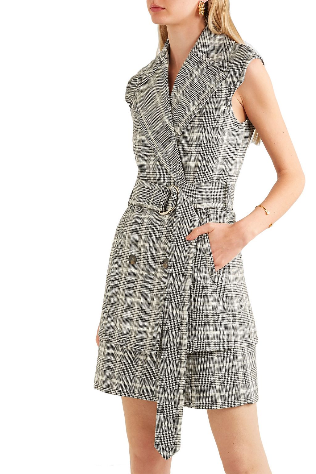 STELLA MCCARTNEY Belted Prince of Wales checked wool vest